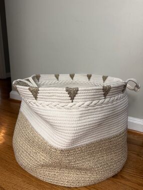 Jumbo Large Woven Rope Storage Basket 21” x 15” Neutral Boho